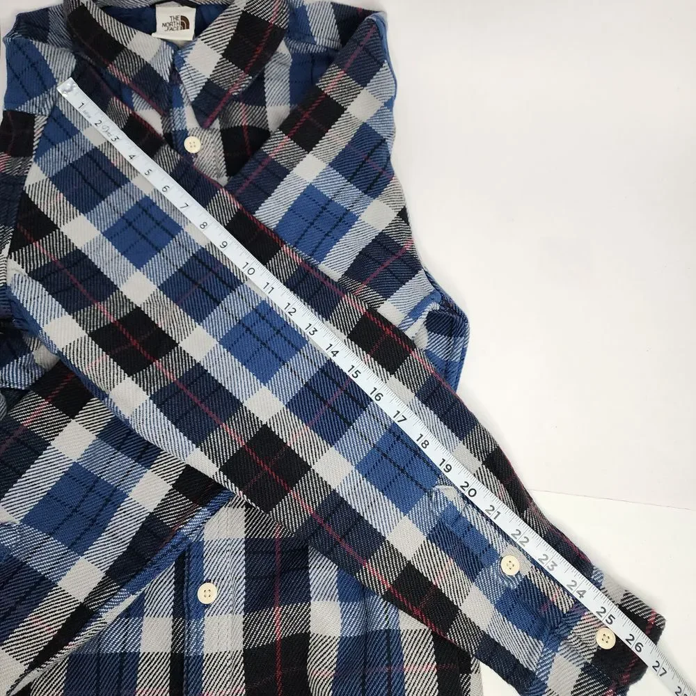 The North Face Flannel‎ Men's Medium Twill Plaid Button Up Blue NWT